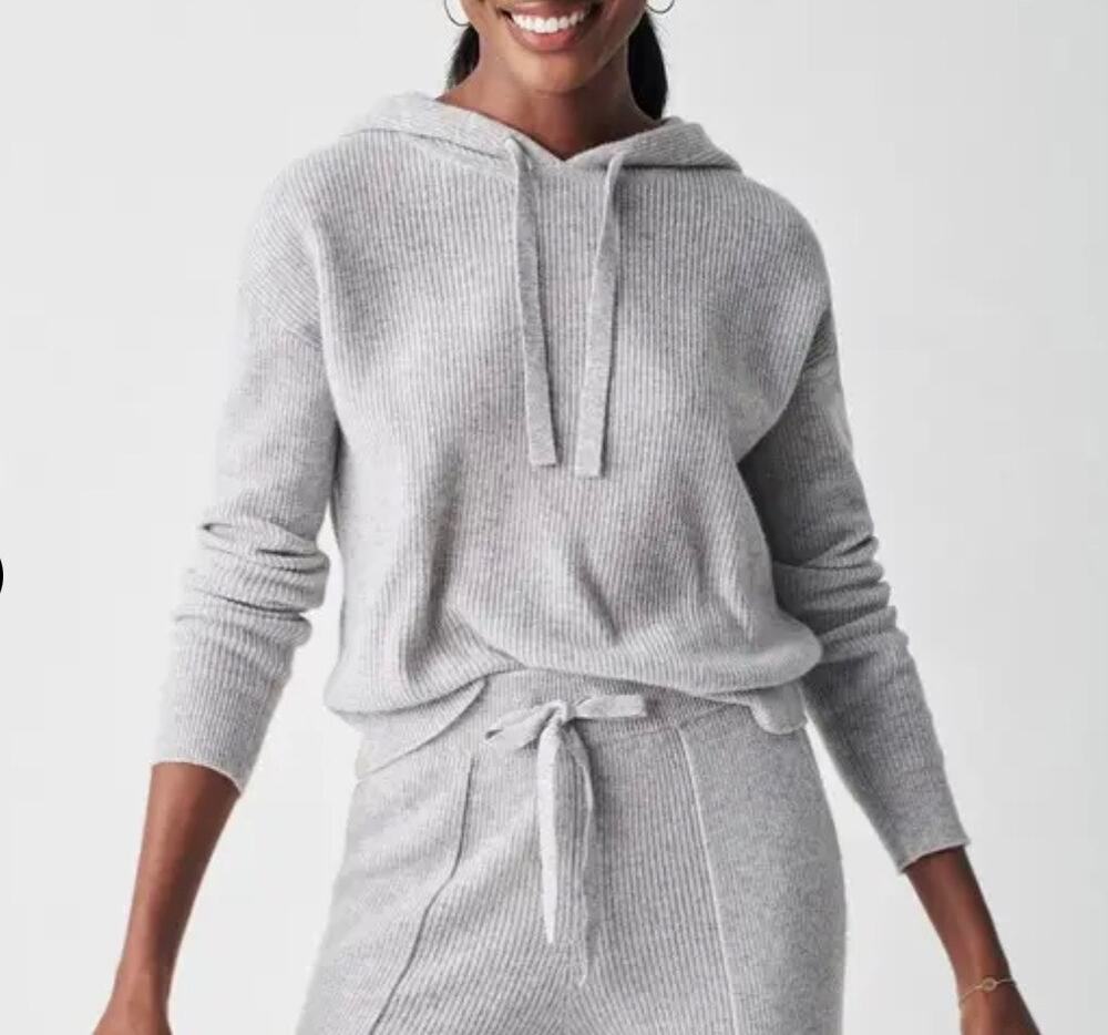 Faherty 100% Cashmere Rib Knit Hoodie Sweater Gray Athlesiure Small Flaw